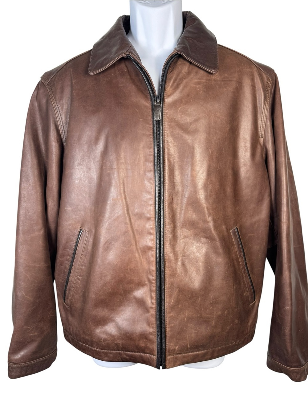 Daniel Cremieux Brown Genuine Leather Jacket Full Zip Coat Men’s Medium